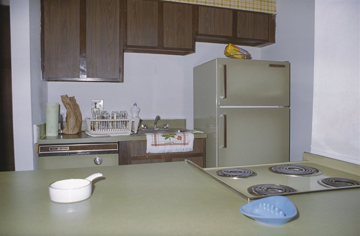 Typical American apartment kitchen from 1977, retro style